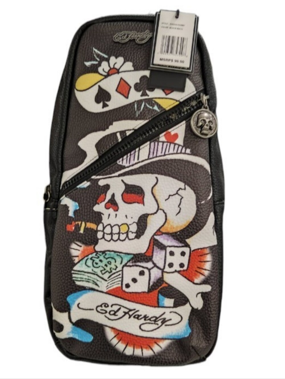 🆕 Ed Hardy Black Skull & Dice Graphic Sling Belt Bag